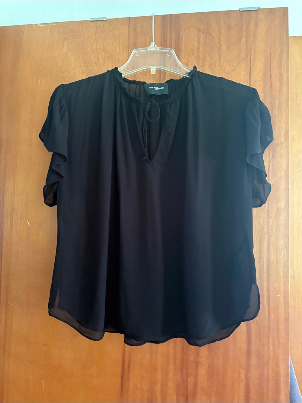 The Kooples Black Tie-Neck Ruffle Sleeve Blouse